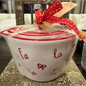 Festive Red and White Fa la la Measuring Cups